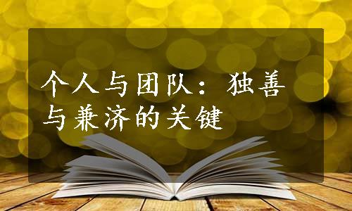 个人与团队：独善与兼济的关键