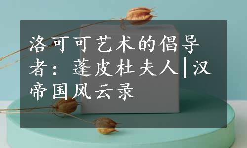 洛可可艺术的倡导者：蓬皮杜夫人|汉帝国风云录