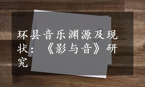 环县音乐渊源及现状：《影与音》研究