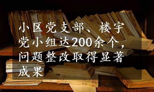 小区党支部、楼宇党小组达200余个，问题整改取得显著成果