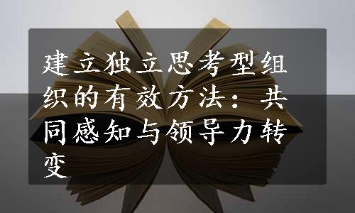 建立独立思考型组织的有效方法：共同感知与领导力转变