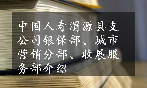 中国人寿渭源县支公司银保部、城市营销分部、收展服务部介绍