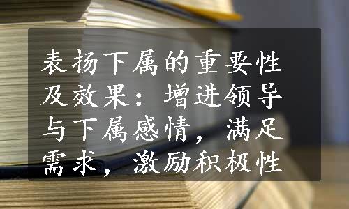 表扬下属的重要性及效果：增进领导与下属感情，满足需求，激励积极性