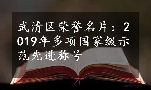 武清区荣誉名片：2019年多项国家级示范先进称号