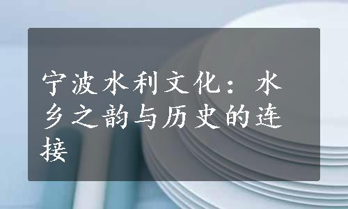 宁波水利文化：水乡之韵与历史的连接