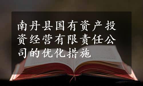 南丹县国有资产投资经营有限责任公司的优化措施