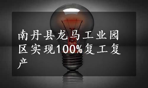 南丹县龙马工业园区实现100%复工复产