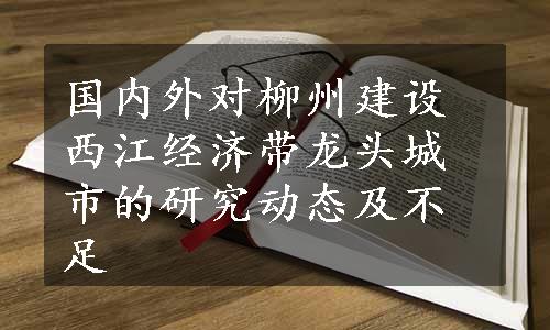 国内外对柳州建设西江经济带龙头城市的研究动态及不足