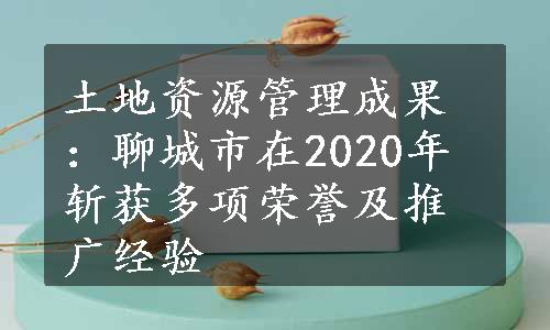 土地资源管理成果：聊城市在2020年斩获多项荣誉及推广经验