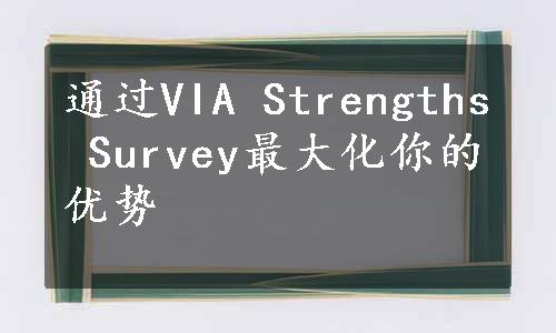 通过VIA Strengths Survey最大化你的优势