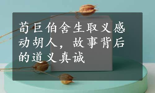 荀巨伯舍生取义感动胡人，故事背后的道义真诚