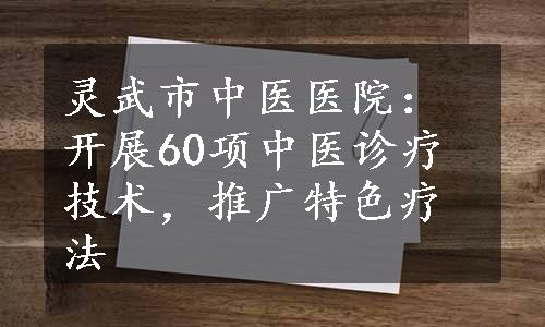 灵武市中医医院：开展60项中医诊疗技术，推广特色疗法