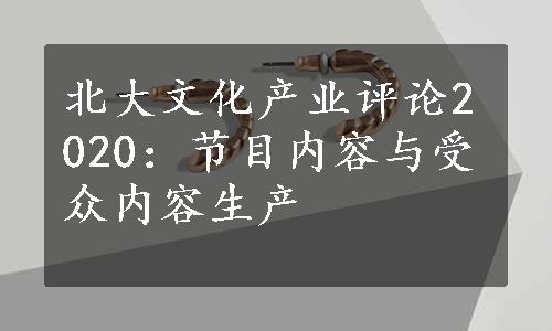 北大文化产业评论2020：节目内容与受众内容生产