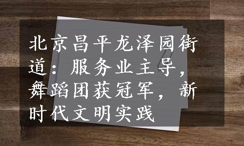 北京昌平龙泽园街道：服务业主导，舞蹈团获冠军，新时代文明实践