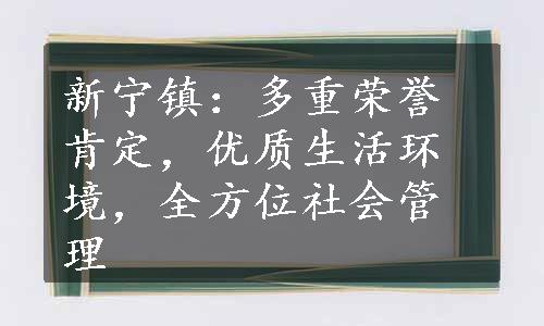 新宁镇：多重荣誉肯定，优质生活环境，全方位社会管理