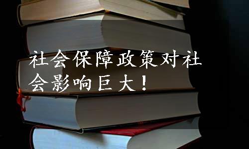 社会保障政策对社会影响巨大！