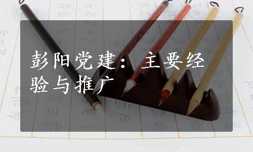 彭阳党建：主要经验与推广