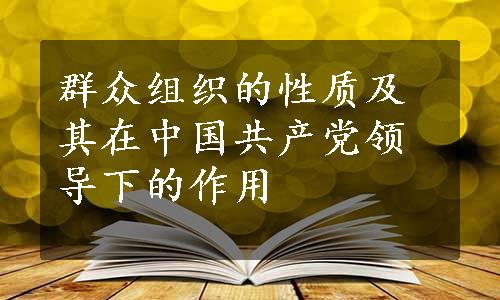 群众组织的性质及其在中国共产党领导下的作用