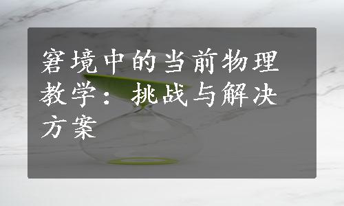 窘境中的当前物理教学：挑战与解决方案