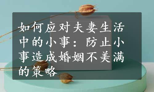 如何应对夫妻生活中的小事：防止小事造成婚姻不美满的策略