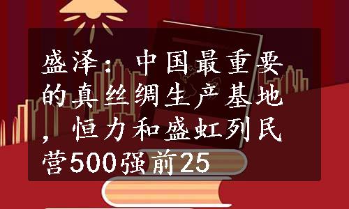 盛泽：中国最重要的真丝绸生产基地，恒力和盛虹列民营500强前25