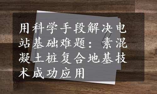 用科学手段解决电站基础难题：素混凝土桩复合地基技术成功应用