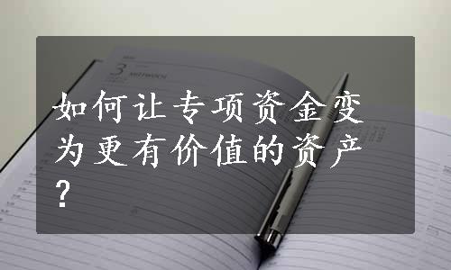 如何让专项资金变为更有价值的资产？