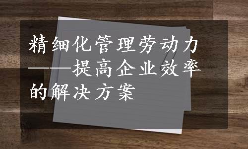 精细化管理劳动力——提高企业效率的解决方案