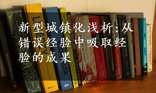 新型城镇化浅析:从错误经验中吸取经验的成果