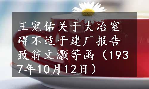 王宠佑关于大冶窒碍不适于建厂报告致翁文灏等函（1937年10月12日）