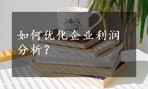 如何优化企业利润分析？