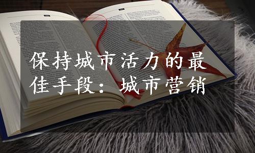 保持城市活力的最佳手段：城市营销