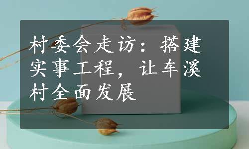 村委会走访：搭建实事工程，让车溪村全面发展