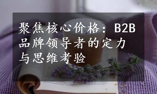 聚焦核心价格：B2B品牌领导者的定力与思维考验