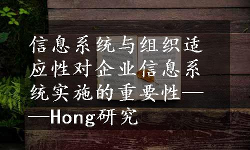 信息系统与组织适应性对企业信息系统实施的重要性——Hong研究