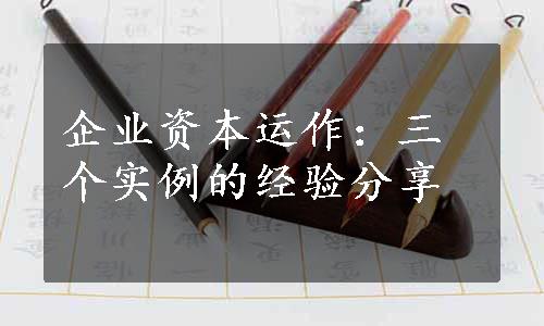 企业资本运作：三个实例的经验分享