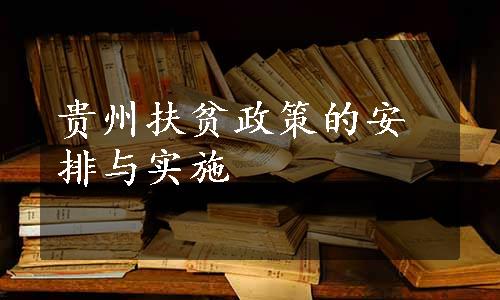 贵州扶贫政策的安排与实施