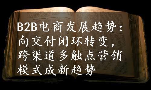 B2B电商发展趋势：向交付闭环转变，跨渠道多触点营销模式成新趋势