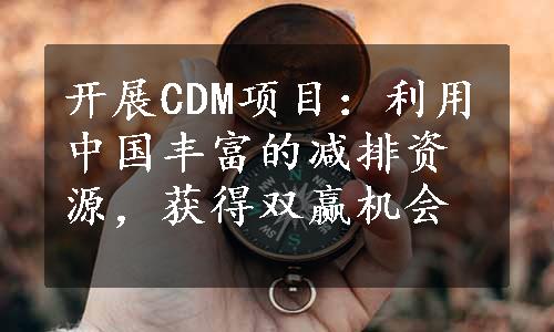 开展CDM项目：利用中国丰富的减排资源，获得双赢机会