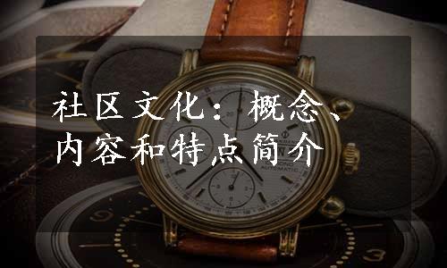 社区文化：概念、内容和特点简介