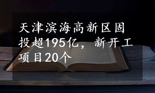 天津滨海高新区固投超195亿，新开工项目20个