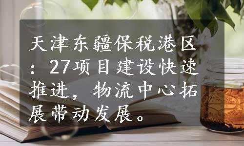 天津东疆保税港区：27项目建设快速推进，物流中心拓展带动发展。