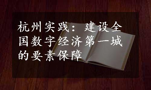 杭州实践：建设全国数字经济第一城的要素保障