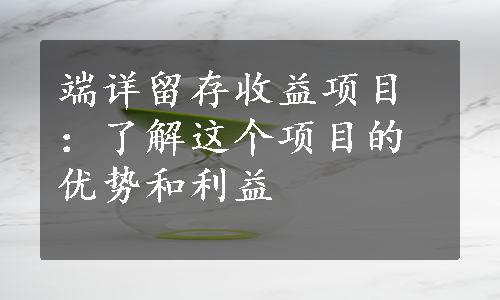 端详留存收益项目：了解这个项目的优势和利益