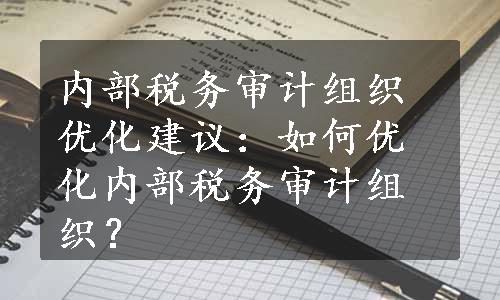 内部税务审计组织优化建议：如何优化内部税务审计组织？