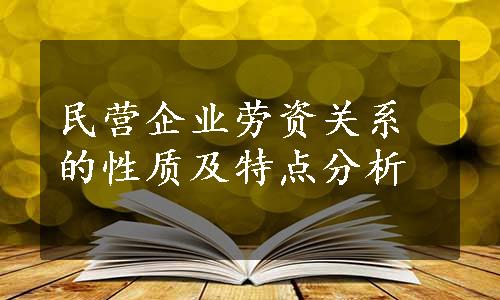 民营企业劳资关系的性质及特点分析