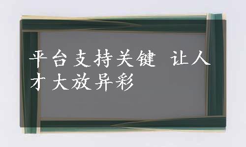 平台支持关键 让人才大放异彩