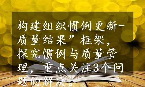 构建组织惯例更新-质量结果”框架，探究惯例与质量管理，重点关注3个问题的解决。