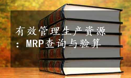 有效管理生产资源：MRP查询与验算