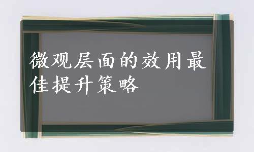 微观层面的效用最佳提升策略